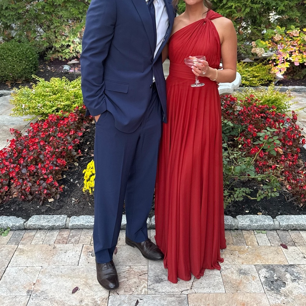 Azazie One-Shoulder Maxi Dress in Deep Red